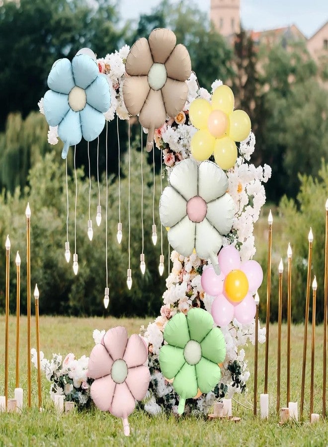 Atpata Funky Pastel Matte Daisy Flower Foil Balloons Set of 5 - Mint Green, Pink, Blue, Sand White & Tan Brown | Floral Balloons for Boho Birthday Baby Shower Botanical Garden Party Decor (5pcs.) - Image 2